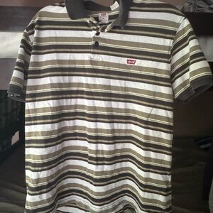 Levi's Men's Polo Shirt - Olive and White Stripes